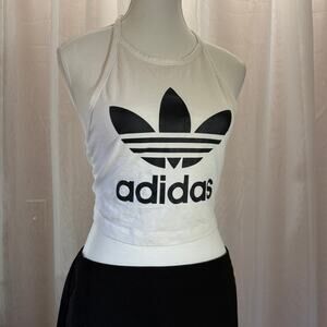 19' Adidas White Halter Crop Top Sz Small 93% Cotton